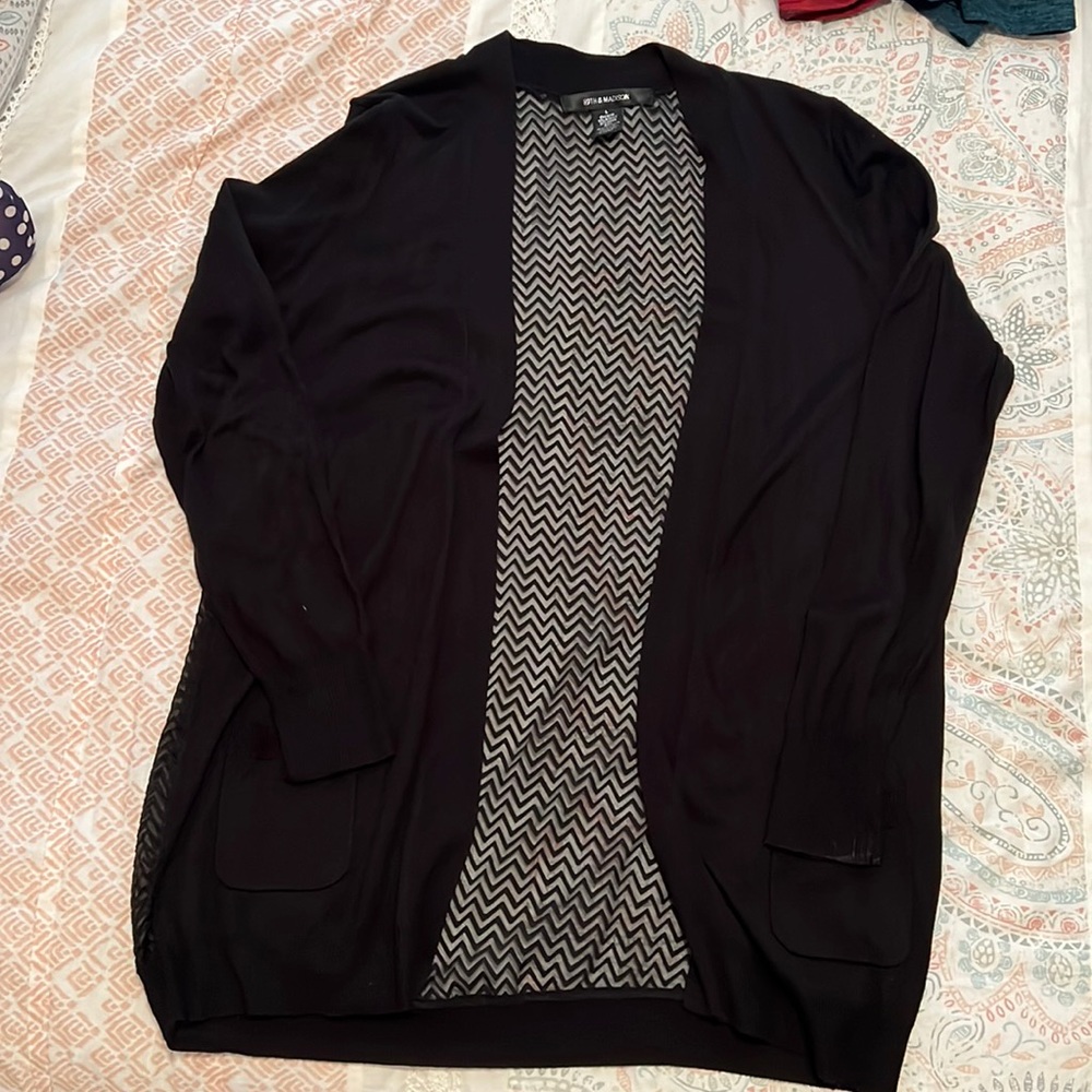 89th & Madison black cardigan with see thru detail
